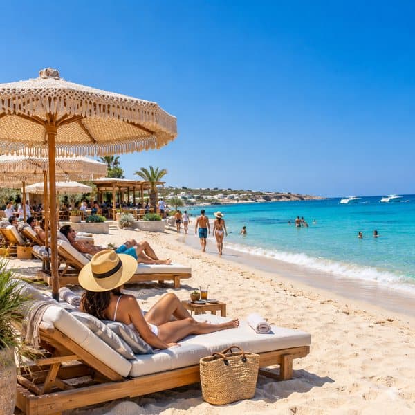 Sunbeds and umbrellas on a North Coast beach